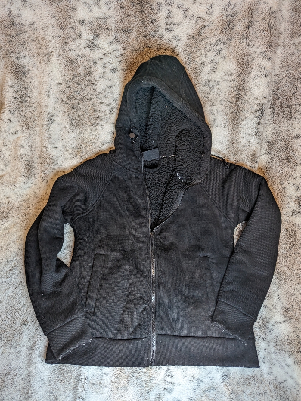 Spyder Black Sherpa Lined Full Zip Hoodie Jacket Thermal Knit Heavyweight Ski